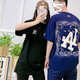 Yankees Spring/Summer Letter Short Sleeve Loose Breathable Men's and Women's Cashew Flower T-shirt
