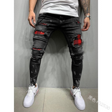 J Shaped Jeans New Men's Jeans Casual Slim Fit Ripped Ankle-Tied Jeans Fashion