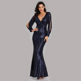 Mariah Carey See through Dress Solid Color plus Size Long Sleeve Sequined Fishtail Evening Dress