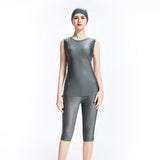 Burkini Muslim Swimwear Solid Color Vest Pants with Hat Three-Piece Set