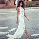 Women Lace Wedding Dress round Neck Lace Formal Dress Slim Mop Dress