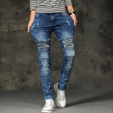 J Shaped Jean Men's Jeans Slim Ripped Motorcycle Elastic Pants