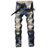 J Shaped Jeans Retro Fashion Slim Fit Straight Ripped Scratch Trendy Fashion Men