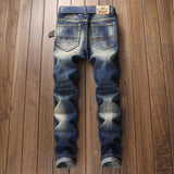 J Shaped Jeans Retro Fashion Slim Fit Straight Ripped Scratch Trendy Fashion Men