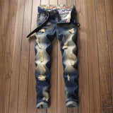 J Shaped Jeans Retro Fashion Slim Fit Straight Ripped Scratch Trendy Fashion Men