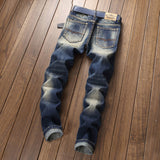 J Shaped Jeans Retro Fashion Slim Fit Straight Ripped Scratch Trendy Fashion Men