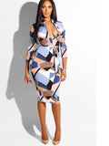 Printed Zip Belt Sexy Plaid Bodycon Dress