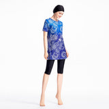 Burkini Muslim Swimwear Printed Short-Sleeved Swimsuit Conservative Cropped Swimsuit