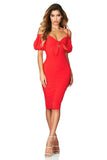 Dakota Johnson Red Mini Dress Bow Lotus Leaf Sling