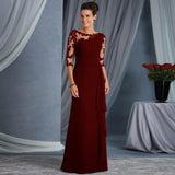 Women Lace Wedding Dress Spring/Summer Lace See-through round Neck Shirt with Half Sleeve Dress Gown