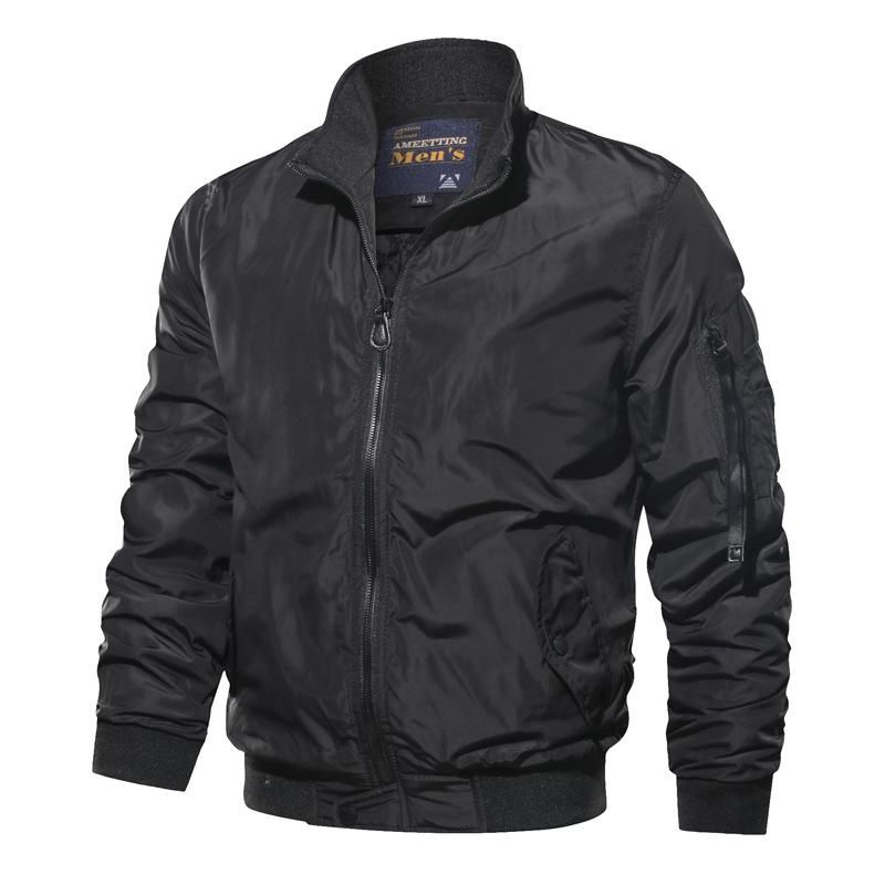 Men Fit Bomber Jacket Windbreaker Moto Street Coat Men's Casual Solid Color Stand Collar Flight Jacket