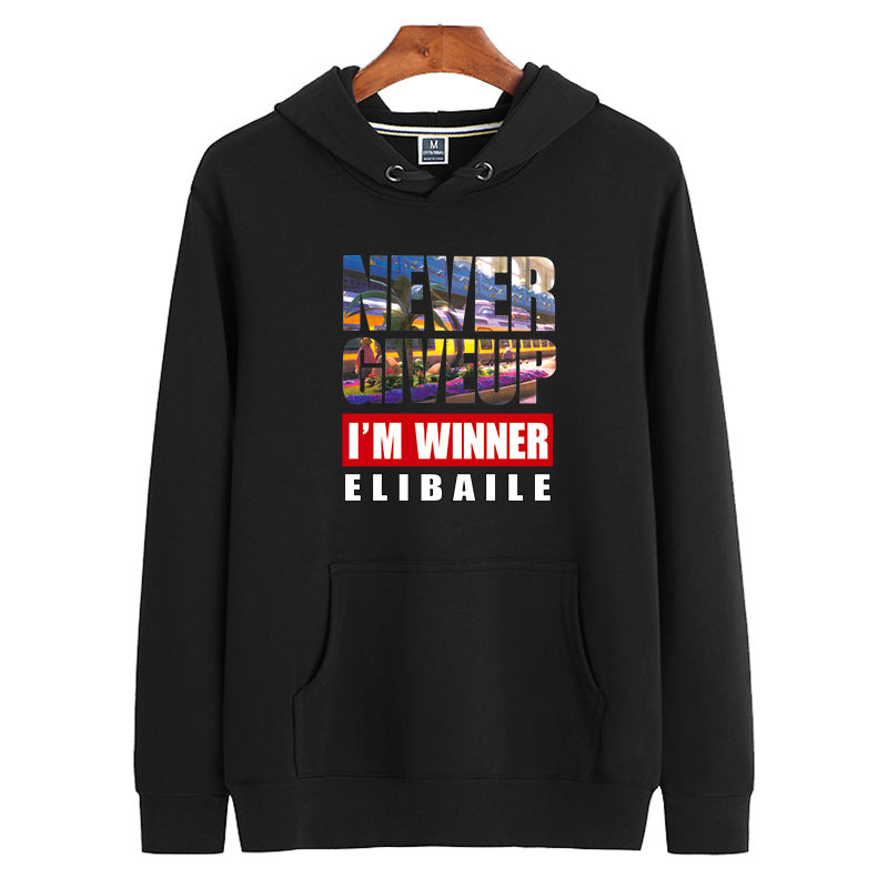Slogan Graphic Hoodie Cotton Hooded Elastic Print