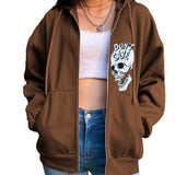 Skeleton Hoodie Autumn Casual Sweatshirt Halloween Skull Print Pullover Double Hooded Top for Women