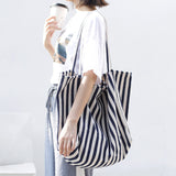 The Teacher Tote Vintage Handbag Simple and Fresh Striped Canvas Bag Fashion Large Capacity Women's Shoulder Bag