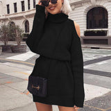Sweater Dress Outfit With Tights 2 Piece Set Autumn Winter Sweater Women's Turtleneck off-Shoulder Sweater