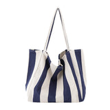 The Teacher Tote Vintage Handbag Simple and Fresh Striped Canvas Bag Fashion Large Capacity Women's Shoulder Bag