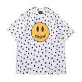 Justin Bieber Drew House High Street Smiley Face Short Sleeve Printed Men and Women Loose Casual White Couple Wear