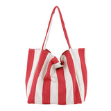 The Teacher Tote Vintage Handbag Simple and Fresh Striped Canvas Bag Fashion Large Capacity Women's Shoulder Bag