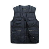 Men Utility Vest Work Zipper Tactical Work Vest Slim Pocket Jacket Autumn and Winter Men's Vest Warm Vest