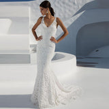 Women Lace Wedding Dress Long Dress Deep V Sexy Evening Gown