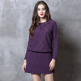 Sweater Dress Outfit With Tights 2 Piece Set Winter Dress Color-Matching Hundred Colors Knitted Dress Retro Turtleneck Long Sleeve Dress