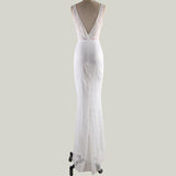 Women Lace Wedding Dress Long Dress Deep V Sexy Evening Gown
