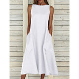Work Dresses with Pockets round Neck Sleeveless Double Pocket Dress