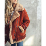 Women Sherpa Jacket Lapel Fur Locomotive Style Female Winter Lamb Winter Coat Female