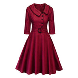 Work Dresses for Teachers Autumn Winter Dress Retro Style Midi Dress