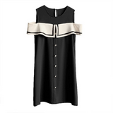 Kim Kardashian Marilyn Monroe Dress Summer round Neck Solid Color Women's off-the-Shoulder Contrast Color Dress Vintage Skirt