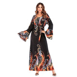 Muslim Women Stylish Kashibo Abaya Muslim Ladies Long Gown Islamic Clothing Jilbab Jalabiya Printed Round Neck Bead Dress