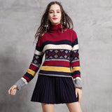 Sweater Dress Outfit With Tights 2 Piece Set Winter Dress Color-Matching Hundred Colors Knitted Dress Retro Turtleneck Long Sleeve Dress