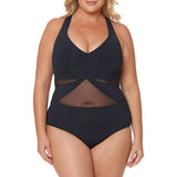 Women Plus Size Swimming One-Pieces Solid Color Stitching Back Cross Swimsuit Bikini