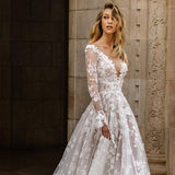 Women Lace Wedding Dress Sexy Lace Long Sleeve Dress Evening Dress