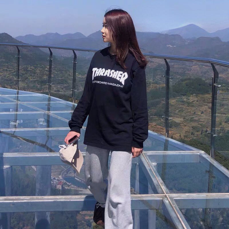 Thrasher Hoodie Flame Loose Hooded Sweater for Men and Women Autumn and Winter