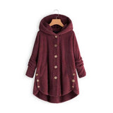 Women Sherpa Jacket Button Plush Top Irregular Fashion Brand Solid Color Coat