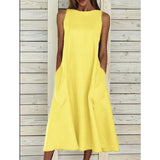 Work Dresses with Pockets round Neck Sleeveless Double Pocket Dress