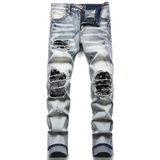 J Shaped Jeans New Men's Jeans Slim Straight Zip Pleated Trousers