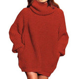 Sweater Dress Outfit With Tights 2 Pieces Set Autumn and Winter Fashion Long Sleeve Turtleneck Pocket Mid-Length Dress Sweater Women