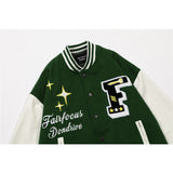 Letterman Jacket Outfit Senior Jackets Varsity Baseball Coat Cartoon Men Loose Stand Collar Coat