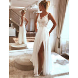 Women Lace Wedding Dress Sexy Applique Fashion Suspenders Split Dress