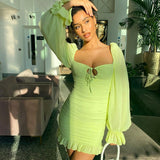 Women Summer Dresses Mini Dress Fall Women's Clothing Ruffled Square Collar Short Dress