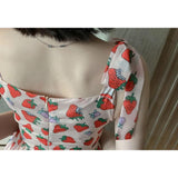 Strawberry Print Strap Chiffon Dress Cottagecore Dress