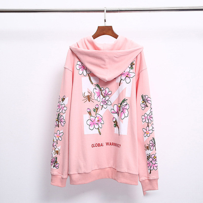 Off White Zipper Hoodie Off Peach Blossom Arrow Printed Hoodie Ow