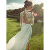 Women Lace Wedding Dress Summer Women's Dress Sexy Lace Long Sleeve See-through Dress