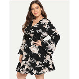 Women Plus Size Mini Dresses Elastic Waistband Slimming Chiffon Dress
