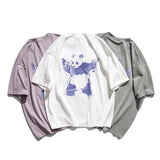 Summer Panda Printing Short-Sleeved T-shirt Men's Loose Fashion Brand round Neck Cotton Base Shirt All-Matching Men's Clothing