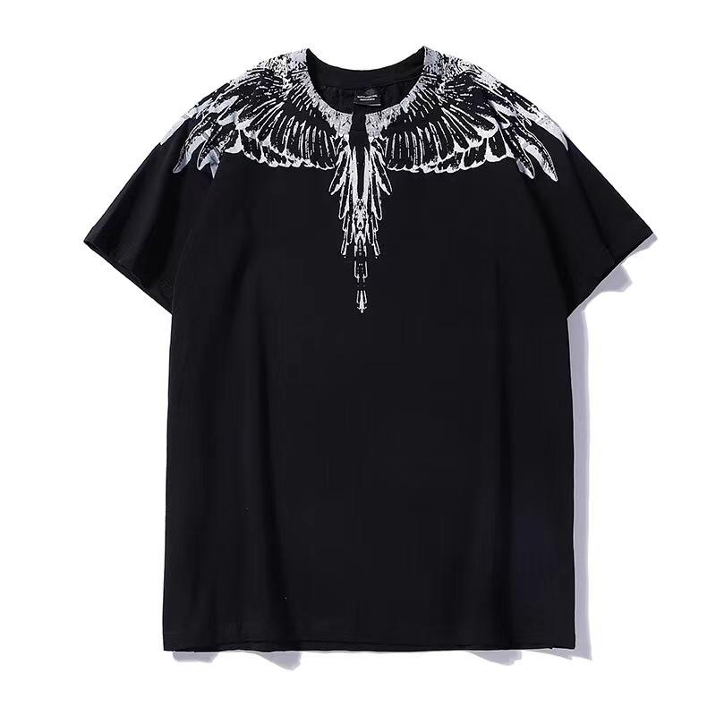 Marcelo Burlon T Shirt Water Drop Wings Feather Printed Short Sleeve T-shirt Loose Version Couple's Tops Men and Women Half Sleeve