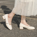 Nude Chunky Heel Mary Jane Shoes