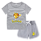 Children Pokemon Pikachu Tshirts & Shorts Casual Sports Sweat-Absorbent Suit Neutral